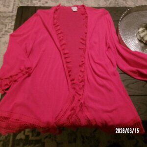 Chico’s Size 2 Hot Pink Tassel & Crochet-Trim Kimono Cardigan LIGHT & FLOWY 10